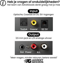 AdroitGoods Digitaal naar Analoog audioconverter - 192 kHz Audio Adapter voor Toslink naar RCA R/L - Met Optische Kabel en Voedings Adapter — thumbnail 2