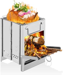 Campingkooktoestel & Mini Houtskoolbarbecue – Inklapbare RVS Houtkachel met Draagtas | Compact & Lichtgewicht voor Backpacking, Wandelen & Kamperen — thumbnail 1