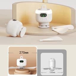 Kampeerventilator 8000mAh op batterijen, draagbare, oplaadbare tentventilator met afstandsbediening, plafondventilatorlamp met 3 afneembare ventilatorbladen, timer, 4 snelheden met gratis afstandsbediening voor buiten, wit — thumbnail 3