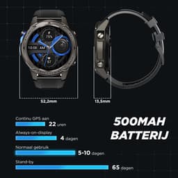 Royal Empire GPS Smartwatch - Smartwatch Heren - 1.43" AMOLED - Sport Horloge - Belfunctie - 5ATM Waterdicht - 170+ Sportmodi - Hartslag & SpO2 - Stappenteller - RVS & TPU Bandje - Geschikt voor alle Smartphones - Zwart — thumbnail 4