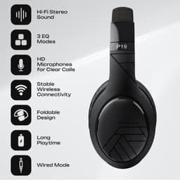PowerLocus P19 Bluetooth Koptelefoon - Koptelefoon Draadloos - tot 70 Uur Speeltijd en met Aux Kabel - Over Ear Hoofdtelefoon - 3 EQ-Modi - Met Draagtas – Zwart — thumbnail 2