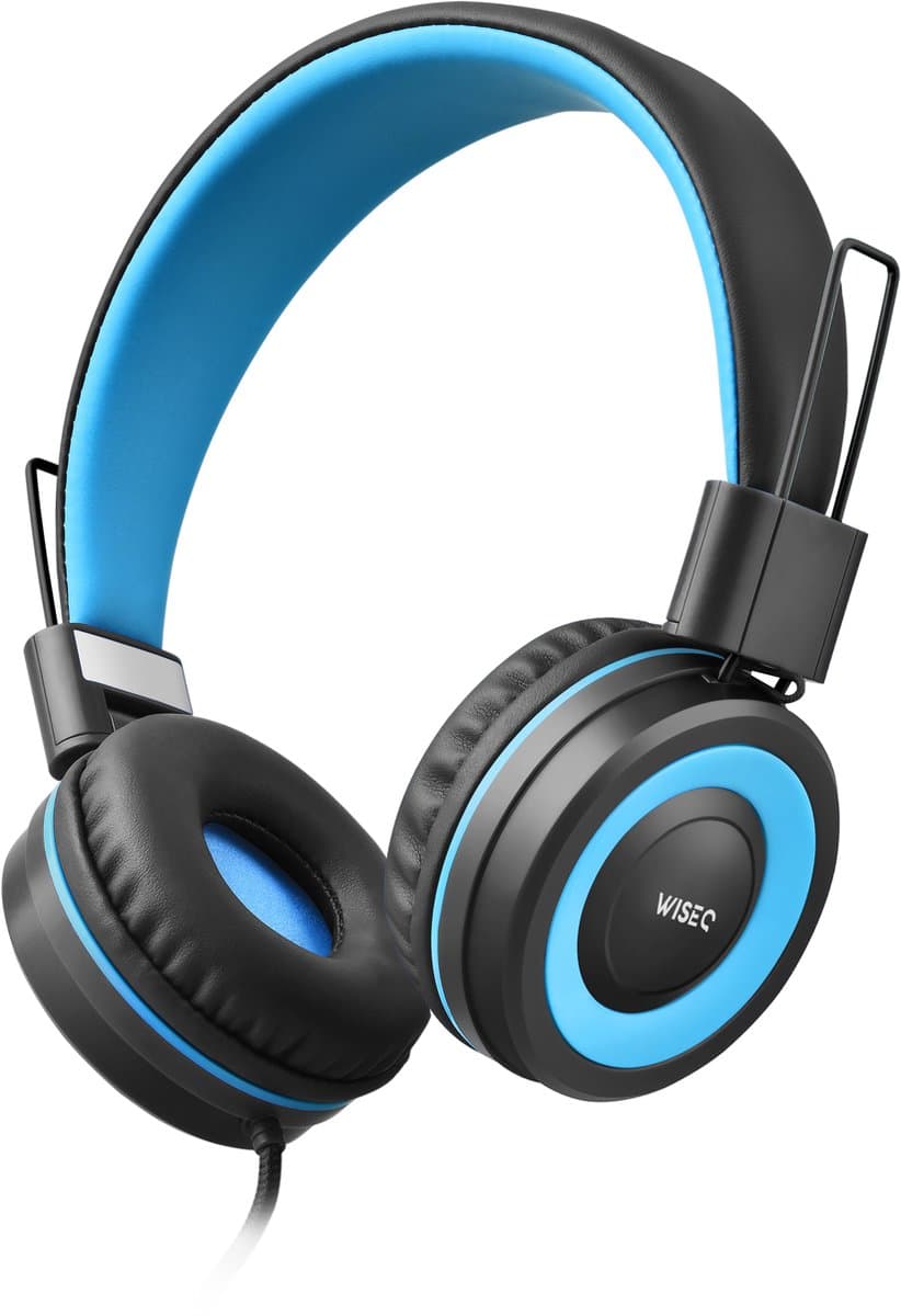 WiseQ One Kinderkoptelefoon met Draad – Koptelefoon Kinderen met Draad – Hoofdtelefoon met Kabel – Volumebegrenzer – Microfoon – Geluidsdempend – Zwart Blauw — afbeelding 1