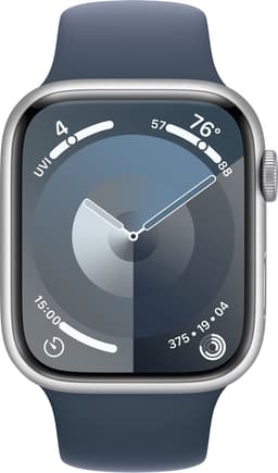 Apple Watch Series 9 - 45mm - Silver Aluminium Case with Storm Blue Sport Band - M/L — thumbnail 1