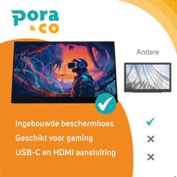 Pora&Co - IPS Portable Game Monitor - Beeldscherm 14 Inch - HDMI & USB-C - Full HD - Computerscherm - Draagbare Monitor — thumbnail 4