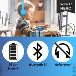 WiseQ HERO Kinder Koptelefoon – Blauwe Draadloze Kinderkoptelefoon Bluetooth – 13dB Geluidsdempend – 38u Bluetooth & Microfoon – Blauw — thumbnail 3