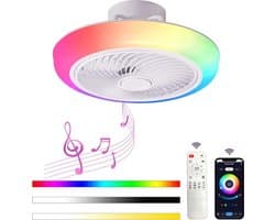 RGB Ventilator - Smart Lamp - Bluetooth Luidspreker - Dimbaar Met Afstandsbediening En App - Met Speaker - Plafondventilator - 46 cm - Woonkamerlamp - Moderne lamp