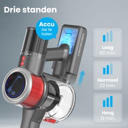 Auronic 350W Steelstofzuiger Draadloos - Draadloze Stofzuiger - HEPA Filter - Zelfstaand - Op Accu - Zonder Zak - Kruimeldief - Vacuum Cleaner - Grijs/Rood — thumbnail 5