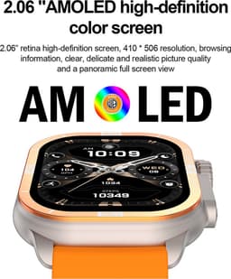 WizBay Premium Select® 2.06 inch AMOLED - Bluetooth Bellen - Message - Dynamic Hartslag & Slaap Monitor - Bloeddruk & O2 - 100+ Sport Modi - 650mAh - Magnetic Laden - Zink Alloy Zwarte Kast - Zwart TPU Band — thumbnail 3