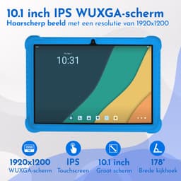Bon Bon Electronics® 10.1 Inch Kindertablet Deluxe - Vanaf 3 Jaar - Tablet - Android 13 - IPS 1920x1200 – 8-Core Processor - 64GB – 4GB RAM - 6000 mAh – Ouderlijk Toezicht – Compleet Pakket – Blauw — thumbnail 2