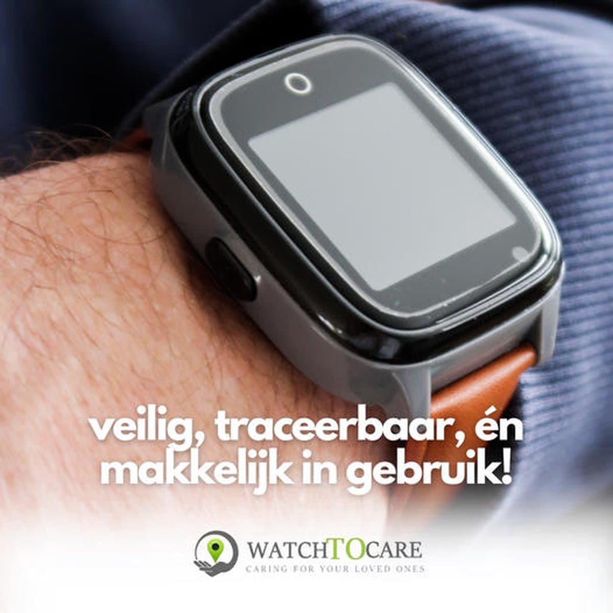 WatchToCare Classic - GPS Tracker - GPS Horloge Ouderen - Alarm Horloge - SOS Horloge - Valdetectie - Alzheimer - Dementie - Alarmknop - Garantie 1 jr - Noodknop - Lebara Sim met €5 tegoed - Géén abonnement nodig - Horloge Band Zwart Leer — afbeelding 1