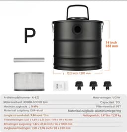 asstofzuiger - met HEPA-filtersysteem - roetzuiger - schoorsteenstofzuiger - voor grilloven - Metalen container van 20 liter - 1200 W vermogen - Zuigkracht van 16 kPa — thumbnail 5