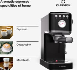 Klarstein Steelpresso Slim Portafilter Machine - 20 Bar - 1350 W - 1.2 Liter Watertank - Stoompijpje - Roestvrijstalen behuizing - Compact - Zwart — thumbnail 3