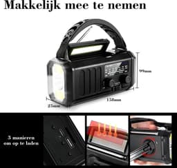 Noodradio - Solar Opwindbaar - 10.000mAh - Noodpakket - Powerbank Zonneenergie - Draagbare Radio - Zaklamp - Opwindbaar — thumbnail 3