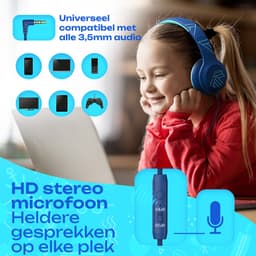 PowerLocus PLED Wired Kinder Koptelefoon met Draad - Koptelefoon voor kinderen - Veilig volume van 85dB en 94dB - Hoofdtelefoon - Met microfoon - Sharing Audio Functie - Blauw — thumbnail 3