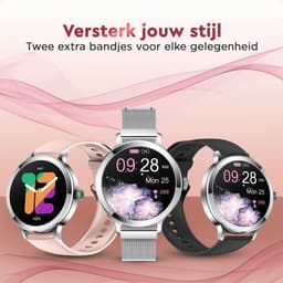 Golden Sound AMOLED Smartwatch Dames - 3 extra bandjes - Geschikt voor elke laptop en smartphone - Stappenteller - Slaapmonitor - Saturatiemeter - 42mm - Zilver — thumbnail 2