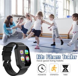 Kiddowz Smartwatch kinderen - Kinderhorloge - 5 t/m 12 jaar - met camera, filters en 26 kids spelletjes - Stappenteller - Zwart V1 — thumbnail 3