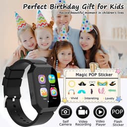 Kiddowz Smartwatch kinderen - Kinderhorloge - 5 t/m 12 jaar - met camera, filters en 26 kids spelletjes - Stappenteller - Zwart V1 — thumbnail 2