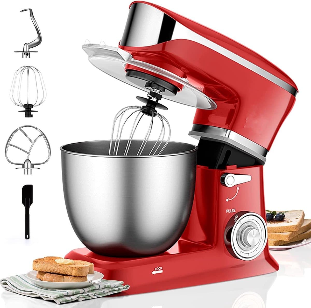 Royalty Line® PKM1900 Keukenmachine - 6.5 L Keukenrobot - Mixer Met Mengkom - 1900W Keukenmixer - Incl. Accessoires - Rood — afbeelding 1