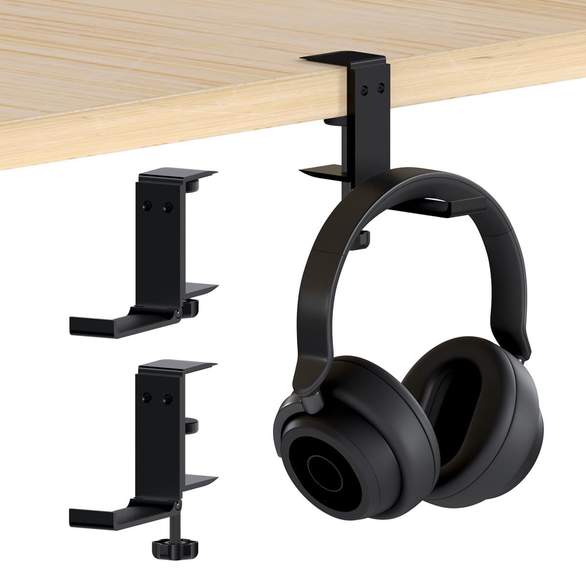 MMOBIEL Koptelefoon Houder voor onder Bureau – Koptelefoon Standaard – Verstelbare Headset Stand – Headset Hanger – Hoofdtelefoon Headset Houder Bureau – Universele Koptelefoon Haak - Zwart Aluminium — afbeelding 1