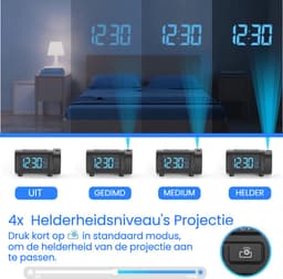 YUCONN Wekkerradio met Projectie - Digitale Klokradio - Wekker met DST - VA-display blauw of wit — thumbnail 4