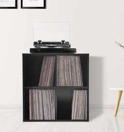 VDD Vinyl - Platenspeler Meubel - Lp kast - Vinyl kast - Platenspeler kast - Lp meubel - Platen kast - Vinyl opberg systeem - Lp platen opbergkast - Opbergen lp vinyl platen - Vinyl opbergkas - Vinyl houder - 4 open vakken - 70 x 70 x 34 cm - Zwart — thumbnail 5