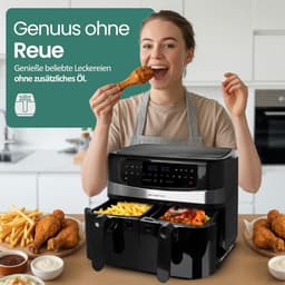 Dubbele Heteluchtfriteuse - Airfryer Frituur - Gezond Koken - Smart Finish Functie - 10 Liter Totaal - Zwart — thumbnail 2