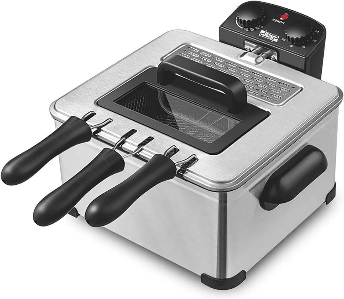 Elektrische Friteuse - Olie Friteuse - Thuis Frituren - Instelbare Thermostaat - 5 Liter - Zilver — afbeelding 1