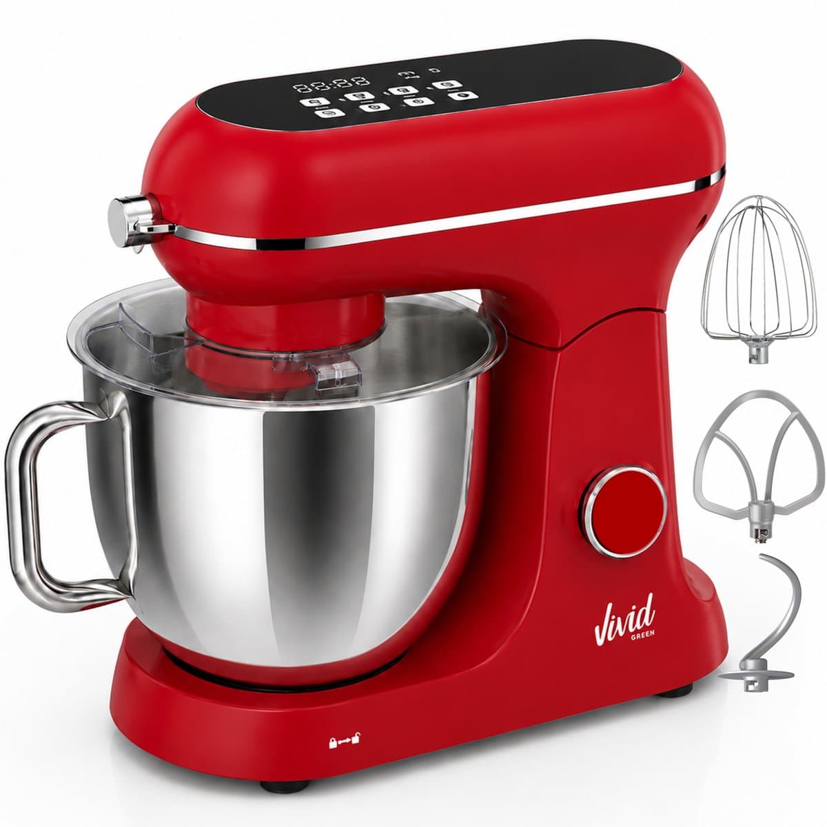 Vivid Green Luxe Keukenmixer - Touchscreen Display - 7L Mengkom - 11 Snelheden - Vaatwasserbestendig - Keukenmachine - Keukenrobot - Rood — afbeelding 1
