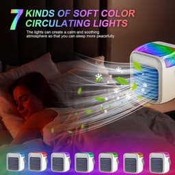 Draagbare luchtkoeler, 7 kleuren mini-airconditioner met 3 luchtsnelheden en USB-oplaadpoort, 300 ml 3-in-1 luchtkoeler, draadloze persoonlijke luchtkoeler met handvat voor kamer, kantoor en reizen - wit — thumbnail 5