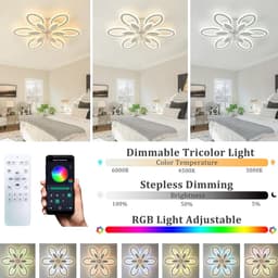 Ceiling Fan with Light Living Room RGB Dimmable Silent Ceiling Fan with Lights Modern Crystal Reversible 6 Speeds Bedroom White Lamp Fan Ceiling and Remote Control Timer — thumbnail 3