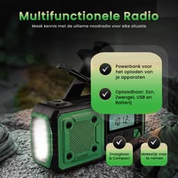 NovaWare® Noodradio Solar Opwindbaar 4400mAh Powerbank – Draagbare Radio FM/AM – Zonne-energie & Handslinger – Zaklamp SOS Alarm – Noodpakket Radio op Batterijen – Outdoor Survival Camping Emergency Radio – Groen — thumbnail 4