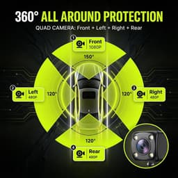Dashcam voor auto - Zwart - 7 x 14 x 10 cm - 4-kanaals 360 graden bewaking - Met nachtzicht en achteruitrijhulp — thumbnail 2
