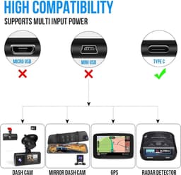 Dashcam voor auto - Zwart - 320 cm - USB C Hardwire Kit met Laagspanningsbeveiliging - Voor Voertuiggebruik — thumbnail 2