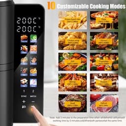 Airfryer – Heteluchtfriteuse – Dubbele Mand – Dubbele Lade – XXL Heteluchtoven – 11L Capaciteit – Verticaal Stapelbaar – PFAS-vrij – 2800W – 10 Kookprogramma’s – Sync & Match Functie — thumbnail 3