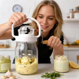 Roterende Boterkarner - Keukenmixer Deegroerder - Zelfgemaakte Producten Maken - Geurvrije Glazen Container - 1500 ml Capaciteit - Transparant — thumbnail 4