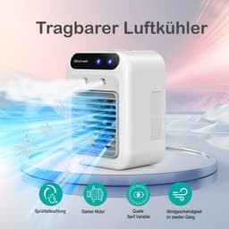 COOAU - Mobiele Airconditioner - Draagbare Luchtkoeler met 500ml Waterreservoir - 2 Ventilatiestanden & 2 Sproeimodi - Stille Mini Airco voor Slaapkamer, Kantoor & Buiten - Energiezuinig & USB-gevoed - Wit — thumbnail 4