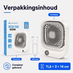 Draagbare Bureauventilator - Lichtgewicht USB-C Ventilator - Handventilator Oplaadbaar - Mini Tafel Ventilator - 3 Standen - Mini Desk Fan - Compacte Kleine Oplaadbare Ventilator - voor Auto, Kantoor & Onderweg - Handwaaier - Wit - Silvergear — thumbnail 4