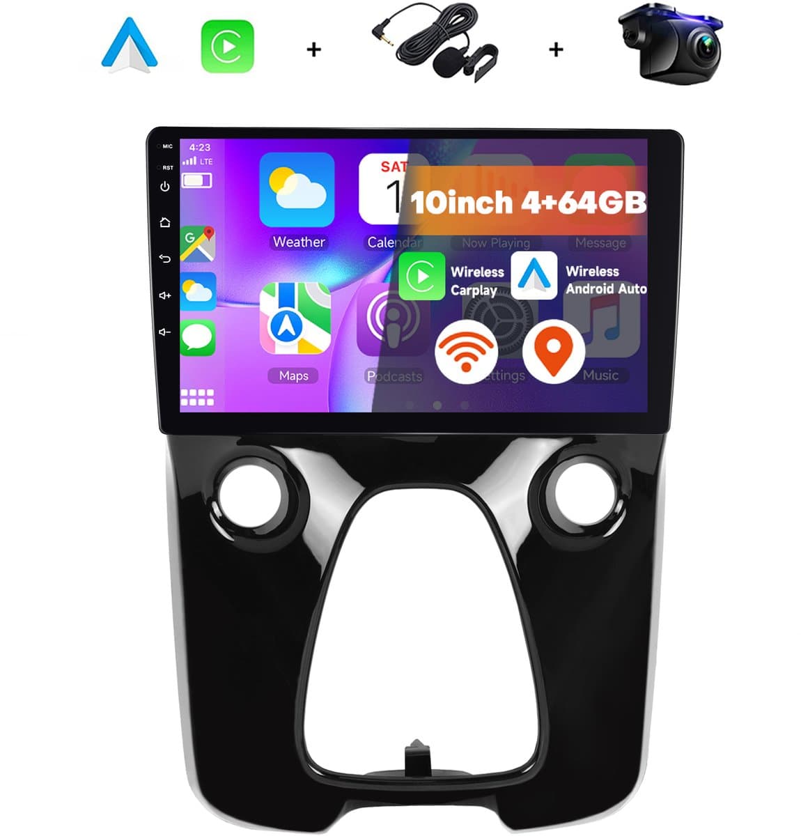 Boscer 2 Din Autoradio - Geschikt voor Toyota Aygo, Citroën C1 & Peugeot 108 (2014-2021) - Draadloos Apple CarPlay & Android Auto - 10.1 Inch HD Touchscreen - 4+64GB - GPS - WiFi, Bluetooth & USB - Achteruitrijcamera & Microfoon — afbeelding 1