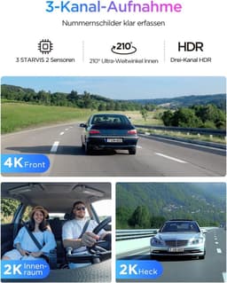 Dashcam - 3 Kanalen - 4K Voorzijde - Ultragroothoek - Voor Auto's — thumbnail 2