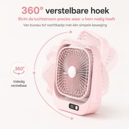 VHV - Bureauventilator - Oplaadbare mini ventilator met LED-display - 3 standen en 360° draaibaar - Roze — thumbnail 3