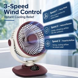 Bureauventilator met oscillatiefunctie - 190×150×225 mm - LED-display - Drie snelheden - Geluidsarme motor - Ideaal voor studentenkamers, kantoren, reizen en kamperen — thumbnail 4