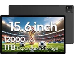 SnelShoppen - 15.6 inch Android tablet met Helio G99, 6GB RAM, 128GB ROM, FHD IPS display, 12000mAh batterij en 32MP camera - Perfect voor werk, enter