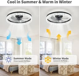 Plafondventilator van 50 cm met verlichting en afstandsbediening - Fandelier platte plafondventilator - 3000K-6500K dimbare inbouw LED-ventilatorlamp - zwart moderne plafondventilator met verlichting voor de slaapkamer — thumbnail 5