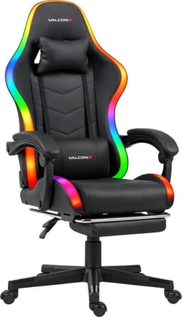Valconx RGB - Game Stoel - Met RGB Verlichting - Gaming Stoel - Ergonomische Bureaustoel - Gamestoel - Verstelbaar - Gaming Chair - Zwart — thumbnail 1