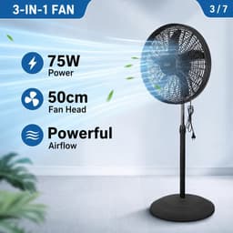 Bresht 3-in-1 Ventilator - 75W - Staand, Tafel- en Wandmodel - Drie instelbare snelheden - Zwart - Ø 50 cm - Tot 130 cm hoog — thumbnail 1