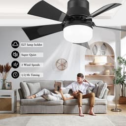 KZQ Plafondventilator - Zwart Mat - Incl 20W Lamp - Licht Apart Schakelbaar - Afstandsbediening - Dimbaar - Traploos Instelbare Lichtkleur - Nachtlampje - Geheugenfunctie - 3 Snelheden - Timer — thumbnail 2