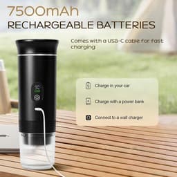 Draagbaar Koffiezetapparaat - 3-in-1 espressomachine – Met led-display – 20 bar druk en indicatoren voor temperatuur en batterijniveau in realtime – Geschikt voor gemalen koffie en capsules – Ideaal voor op reis, op kantoor en in de camper – Grijs — thumbnail 4
