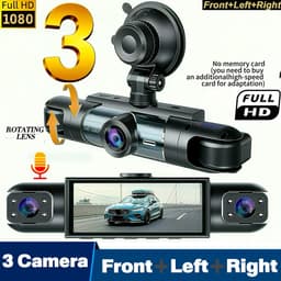 3-Camera Dashcam – 1080P Full HD Voorcamera & 720P Zijcamera's – 360° Opname met Nachtzicht en 3 Inch IPS-scherm — thumbnail 1