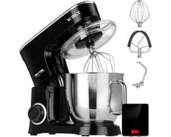 Keukenmachine met Weegschaal - Bakmixer Robot - Deeg Kneden - Planetair Systeem - 6.5 Liter Kom - Zwart RVS