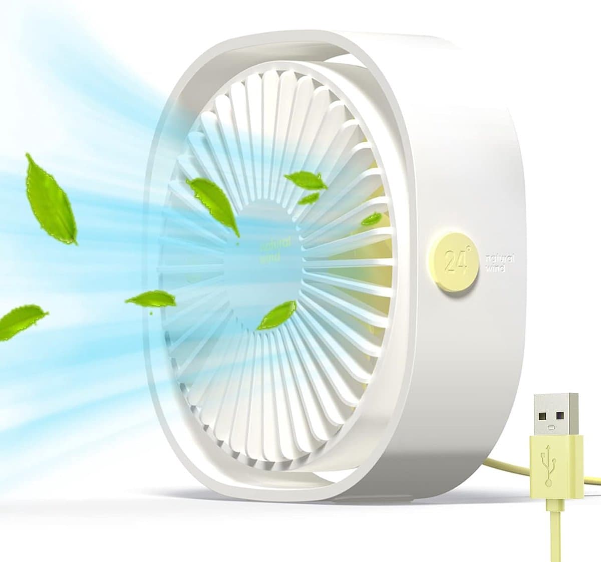 Mini USB-ventilator, draagbare ventilator, stille ventilator, bureauventilator met 3 instelbare snelheden, USB-voeding, voor thuis en op kantoor (wit) — afbeelding 1